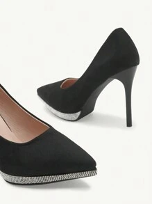 CUCCOO CHICEST Chaussures à talons hauts noires sexy et imperméables pour femmes. Plateforme avec strass et brillante, idéales pour les robes de mariée et de soirée, les fêtes et le travail formel. Escarpins à bout pointu pour la Saint-Valentin