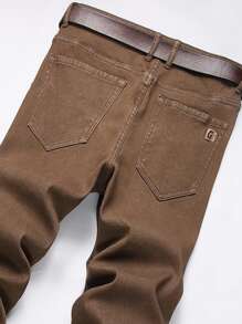 Manfinity LEGND Men's With Pockets Distressed Slim Fit Thermal Lined Jeans - Coffee Brown - View 4