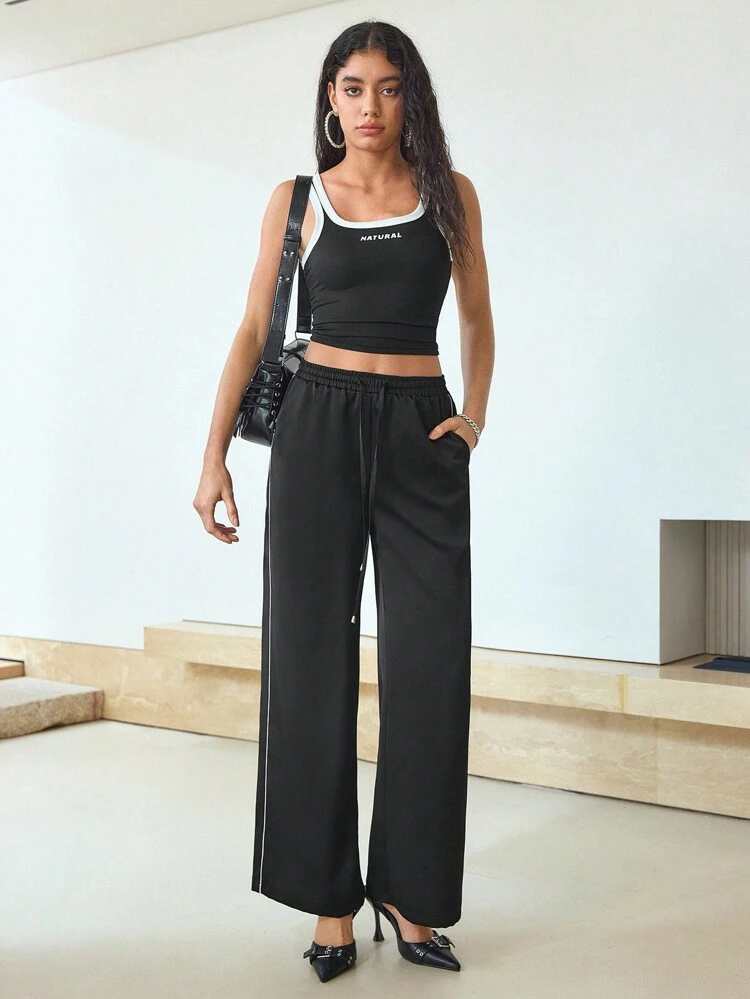 MOTF STUDIO CONTRAST PIPING DRAWSTRING WAIST PANTS