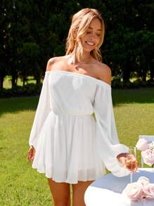 KARISMINA Women's Elegant Off Shoulder Solid Romper,Spring Summer Outfit For Women,For Summer Vacation, Women Summer Clothing - White - View 4