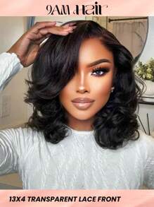 Loose Body Wave 13x4 Transparent Lace Front Human Hair Wig 10-14 Inch 150% Density Natural Black Color Side Part Wig - SNatural - View 2