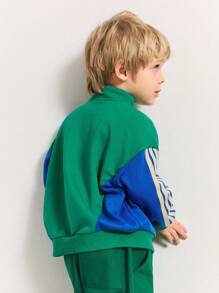 THE HAPPY LOOK Sweat-shirt à demi-zip, épaules tombantes et manches longues avec bloc de couleurs pour jeunes garçons, style sportif décontracté