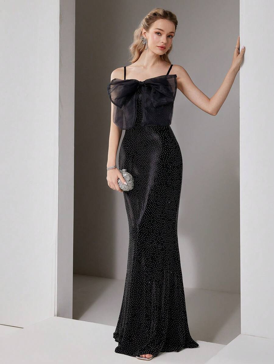 SHEIN Belle Đầm dự tiệc cocktail màu đen hở vai thanh lịch sang trọng ôm hông thời trang cho nữ (thủ công tinh xảo), Đầm dài hở hông đuôi cá cho nữ với độ xòe siêu lớn, Thiết kế hoa ba chiều 3D, Váy dạ hội, Cho khách dự tiệc cưới, Tốt nghiệp - màu đen - Xem 1