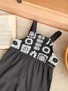 Blossori Mono holgado con estampado geométrico de jacquard negro, estilo francés elegante para niñas, primavera/verano - Blanco y Negro - Ver 5