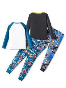 SHEIN Kleine Jungen Minimalistischer Dinosaurier & Gaming Grafikdruck Eng anliegendes 4 Stücke Pyjama Set