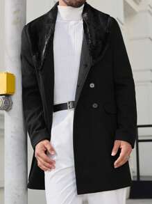 Manfinity VCAY 男士编织翻领保暖贴肩插肩长袖大衣，适合秋冬季