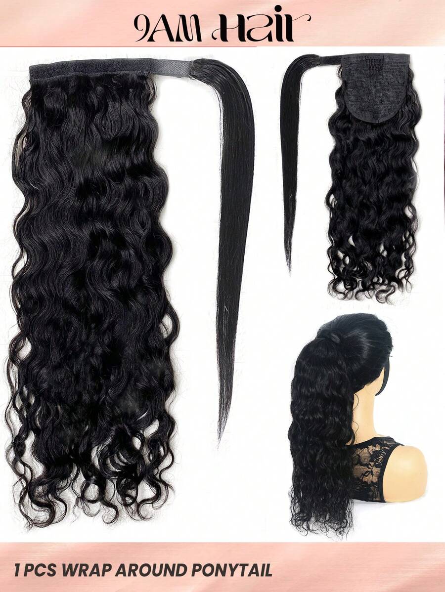 1 件装魔法粘贴式水波环绕马尾卷发波浪 1B 真人接发适用于女士接发 - Natural Black - 查看 1