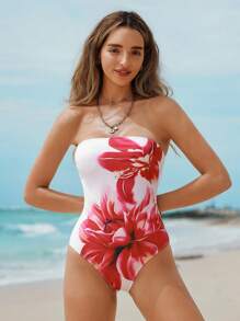 Women's Sexy & Elegant Floral Print Halter One-Piece Swimsuit, Slimming Beach Outfit For Summer Beach Vacation