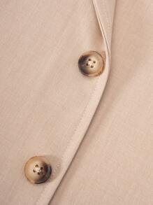 SHEIN 3pcs Tween Boys Business Suit Set: Elegant Korean Style Slim Fit Tuxedo Jacket + Vest + Straight Leg Pants, Formal Wear For Wedding, Party, All Season - Khaki - View 5