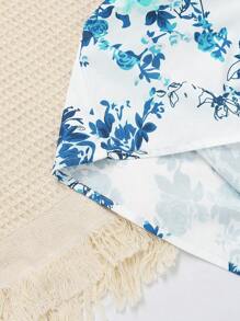 SHEIN 2 sztuki w zestawie z bezrękawnikiem dla dziewcząt w kwiaty i jednokolorowymi spodniami - Miętowy niebieski - Zobacz 5