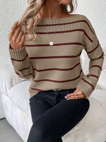 SHEIN Clasi 大码女式露肩毛衣 - 棕色 - 查看 4