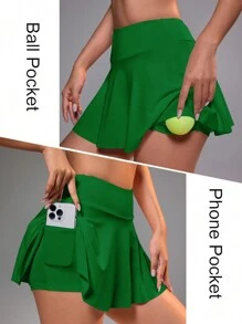 CourtClass Women's Tennis Badminton Yoga Gym Running Marathon Sports Skirt With Pockets & Lining Athletic Skirt - Green - View 2