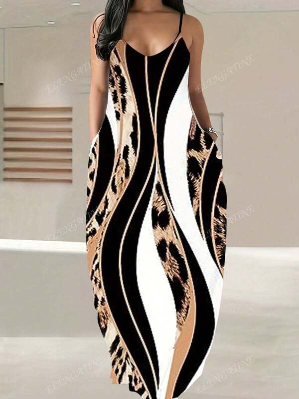Plus Size Sleeveless Dress With Print