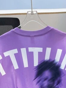 SHEIN Teen Boys Letter & Portrait Graphic Short Sleeve T-Shirt & Shorts Set, Casual Athletic College Style, Comfortable, Versatile, Suitable For Daily Wear, School, Outdoor, Sports - Multicolor - View 4