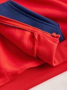 SHEIN Tween Boy 拼色长袖连帽休闲拉链夹克，秋冬