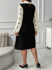 SHEIN Clasi Plus Size Women Valentine's Day Dress, Spring Clothes Contrast Color Cutout Sleeve Dot Print Collared Dress - Multicolor - View 2