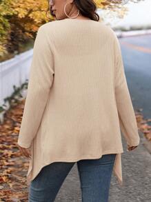 SHEIN LUNE Plus Size Winter Fashion Asymmetric Collar Design Long Knit Cardigan For Going Out And Work Women Cardigans Fall Autumn - Apricot - View 3