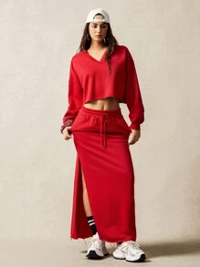 VARSITIE Side Split Lace-Up Straight Sports Skirt