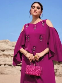 Al Najma 女士长款土耳其长袍和阿拉伯传统长袍 - 玫紅色 - 查看 3