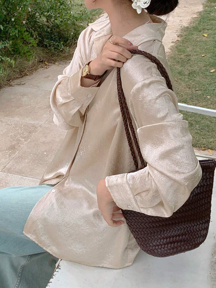 Women's Casual Solid Color Long Sleeve Blouse For Autumn