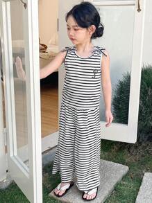 DAZY 2pcs/Set Pakaian Bergaris untuk Anak Perempuan, Musim Gugur - Putih - View 1