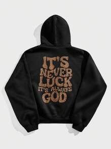 Forever 21 男士休闲黑色连帽运动衫；背面有豹纹图案，适合秋冬季穿着 - 黑色 - 查看 3