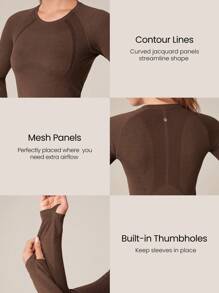 GLOWMODE 无缝修身长袖上衣 齐臀 抗菌 轻便 夏季 - 咖啡棕 - 查看 7