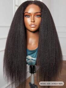 6x5 Wear&Go Glueless Kinky Straight Human Hair Wig Yaki Straight Mid-Length Pre Plucked Bleach Knots 30 Inch Pre-Cut Transparent Lace Closure Wigs 180% Density - SNatural - View 2