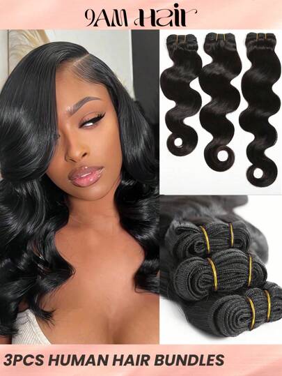 3st Body Wave Människohårbuntar Virgin Hair Extension Double Weft 3 Buntar Weave Hårförlängning Daglig användning Naturlig svart färg