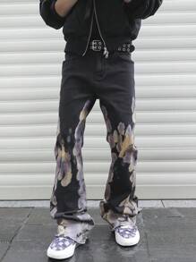 Manfinity EMRG 大码男士时尚扎染印花喇叭牛仔裤