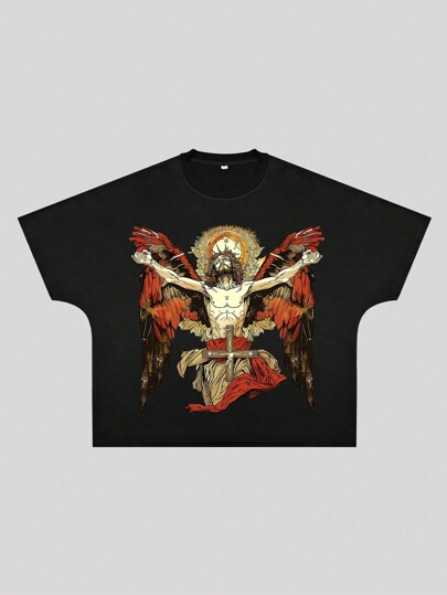 Street Life Camiseta holgada con estampado para hombres, estilo callejero retro