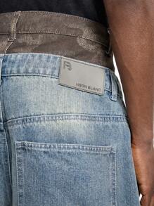 NEON BLANC Denim Cintura Dupla de Perna Larga Estilo Urbano para Homens
