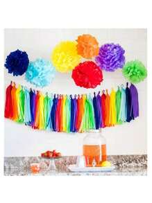 SHEIN 5pcs/Bag Colorful Tissue Tassel Banner, Tissue Ribbon Tassel Party Background Hanging Decoration, Suitable For Weddings, Birthdays, Single Lady, Parties
