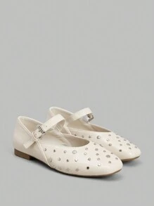 Ontre Women Rivet Decor Patent Leather Square Toe Flat Casual Slip-On Shoes Spring Shoes Spring Break Easter - Apricot - View 2