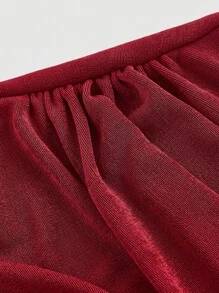 SHEIN MOD Plus Size Women Pleated Waist Long Sleeve Dress, Ankle-Length Ruched Mock Neck Dress,New Years Women Outfit,Red Dresses Classy Elegant,Chinese New Year Dress Love/Lover,Valentine,