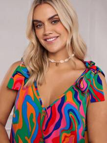 SHEIN LUNE Robe ample à manches bouffantes à volants, imprimé papillon par imagerie thermique, col V décontracté et confortable, couleurs variées. Vêtements pour femmes rondes, tenues de la Saint-Valentin, style boho, cowgirl, "Old Money", bohème western, hippie d'été
