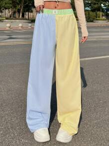 Muchica 女式字母印花休闲宽松条纹裤