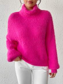 EMERY ROSE 高领落肩毛衣，长袖上衣