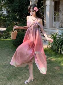 DAZY Full Floral Print Sleeveless Dress With Ruffles For Women Prom Dress Sundress