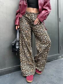 EURMUSE LEOPARD WIDE LEG LOW WAIST JEANS - Multicolor - View 5