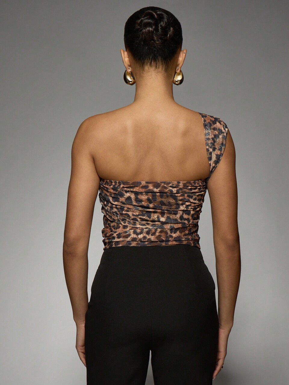 MISSGUIDED Asymmetric One Shoulder Leopard Print Crop Top Party Club Evening Wear Ruched Design Fashion Corset Style Summer Top