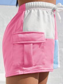 SHEIN Set de 2 piezas de top corto y shorts en bloque de color con tirantes anchos para niñas preadolescentes