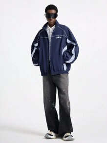 NEON BLANC Men's Fashionable Streetwear Navy Blue Woven Jacket, For Fall Winter