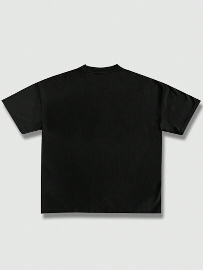 Goth Men's Street Graphic Cross & Angel Print Round Neck Short Sleeve T-Shirt, Casual Wear