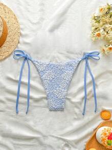 Swim Mod Springbreak Textured Fabric Side Twist One-Piece Bikini Bottom For Summer Beach Vacation - Blue - View 2
