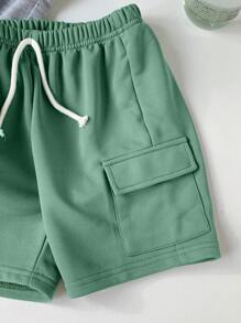 SHEIN 3pcs Young Boys Casual Sports College Street Style Cute Plain Drawstring Waist Loose Knit Shorts, Suitable For Daily Wear, School, Outing, Sports, Spring & Summer