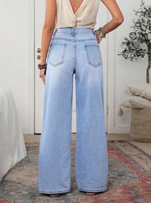 SHEIN Essnce 女士休闲牛仔裤，简约时尚，适合日常穿着 - 藍色 - 查看 2