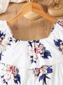 SHEIN Women Flower All-Over Print Round Neck Casual Vacation Mini Dress - Purple - View 6