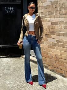 Forever 21 Quần Jeans Denim Ôm Vừa Phong Cách Cổ Điển Thời Trang Thu/Đông Mới Cho Nữ - Màu xanh lam - Xem 2