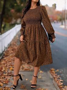 SHEIN LUNE Plus Size Women Polka Dot Puff Sleeve Casual Dress